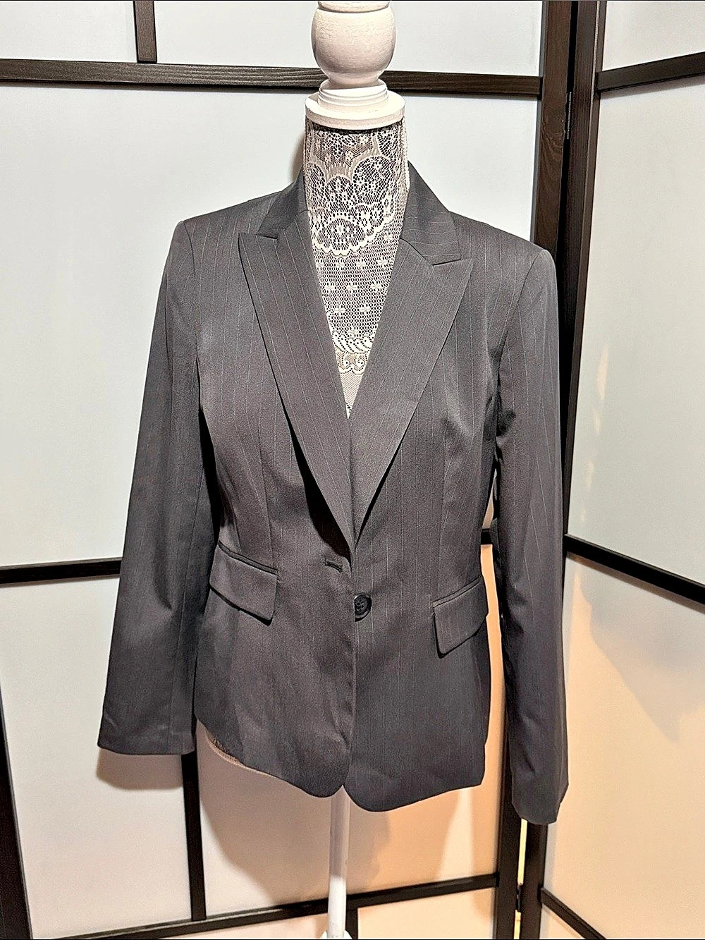 Kasper Separates Pinstripe Blazer in Gray with Blue Stripes NWT
